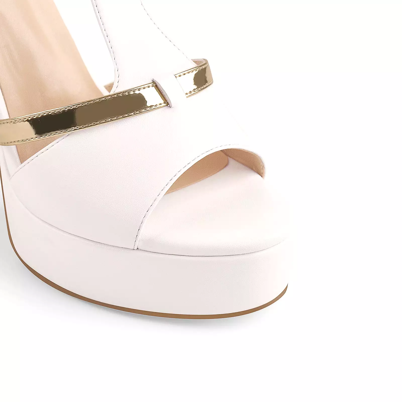 Gold T-Strap White Platform High Heel Pumps