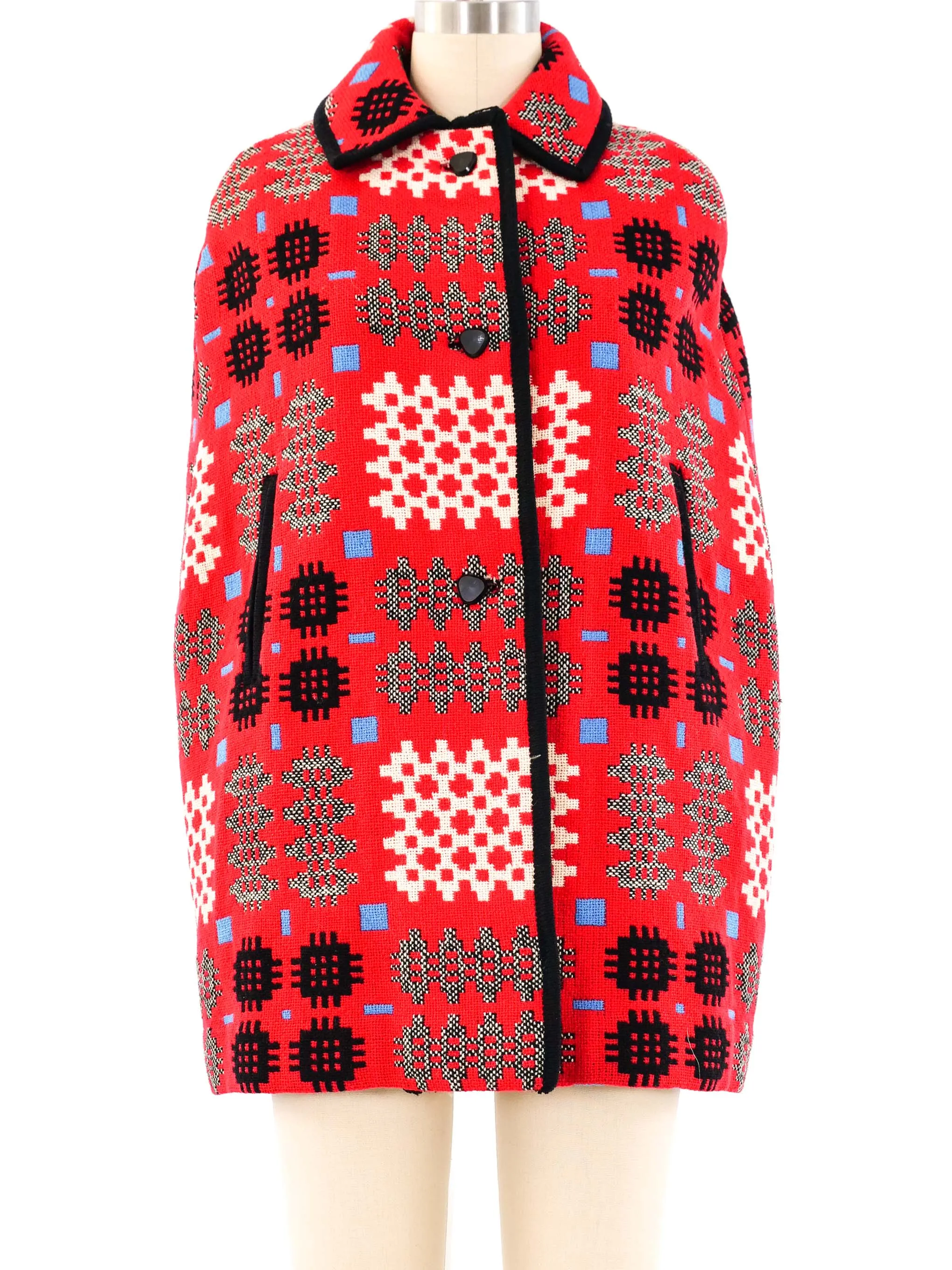 Graphic Woven Wool Poncho