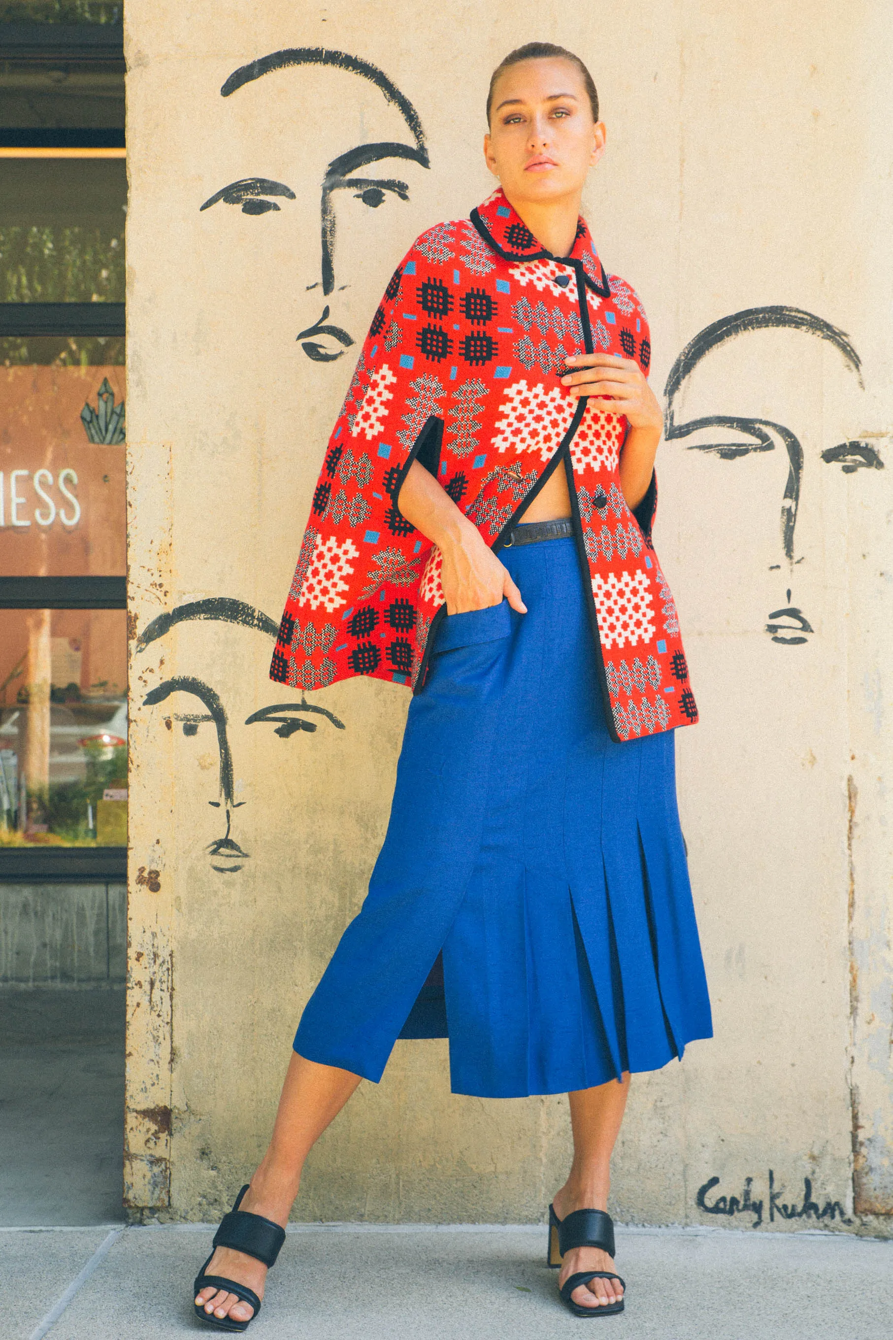 Graphic Woven Wool Poncho