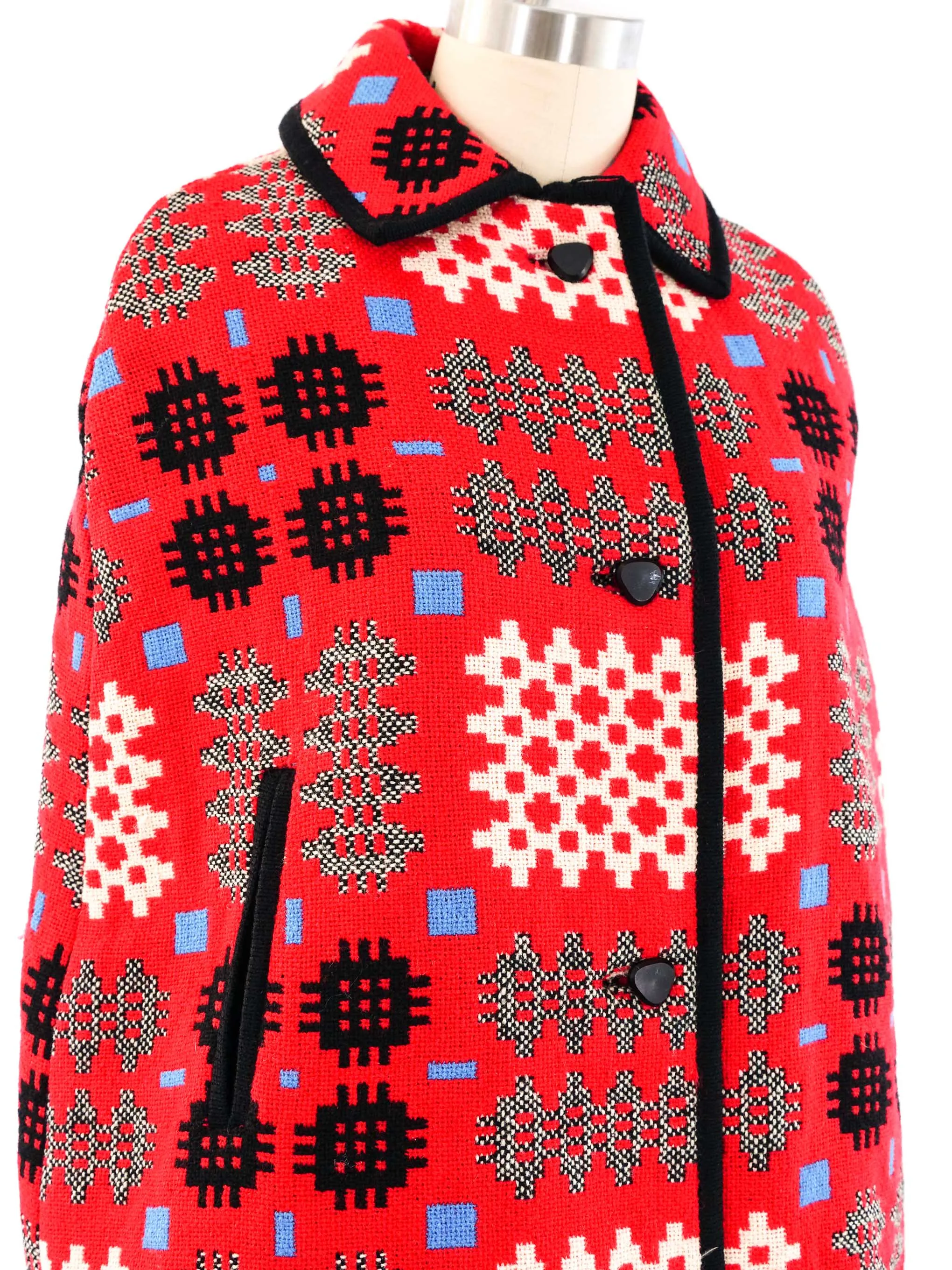 Graphic Woven Wool Poncho