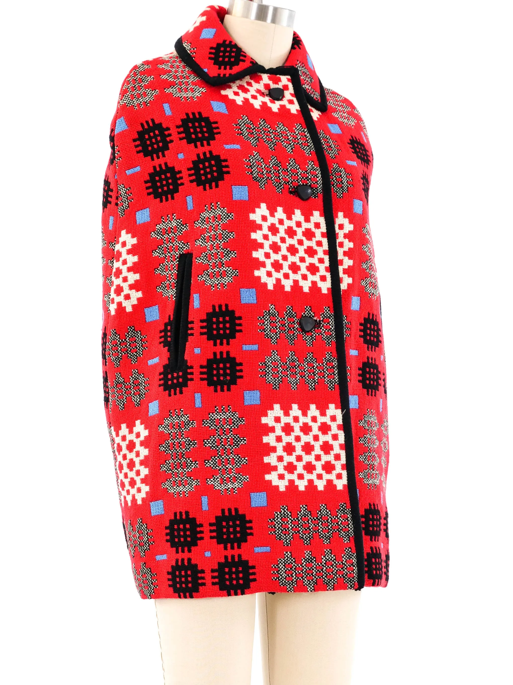 Graphic Woven Wool Poncho