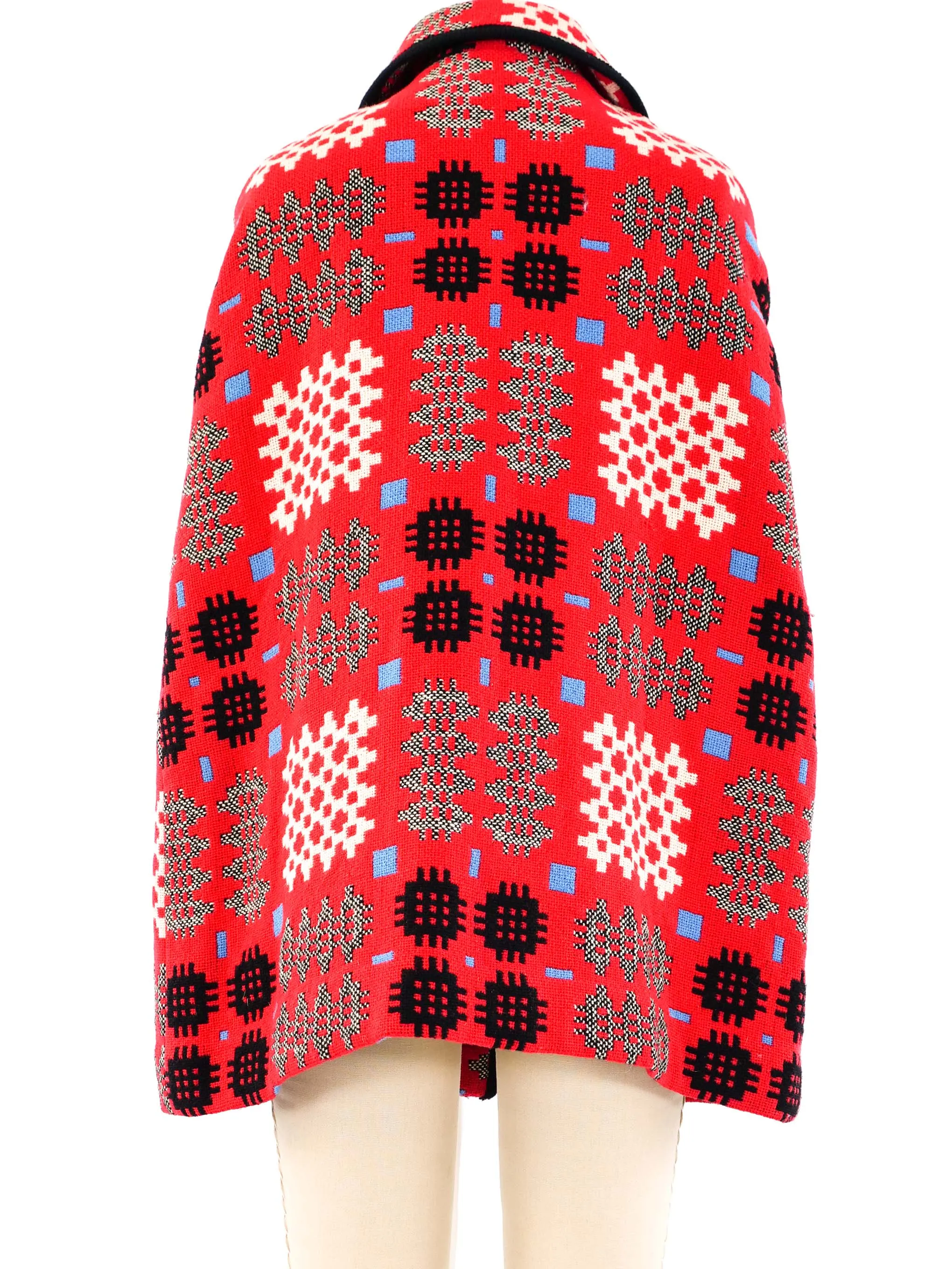 Graphic Woven Wool Poncho