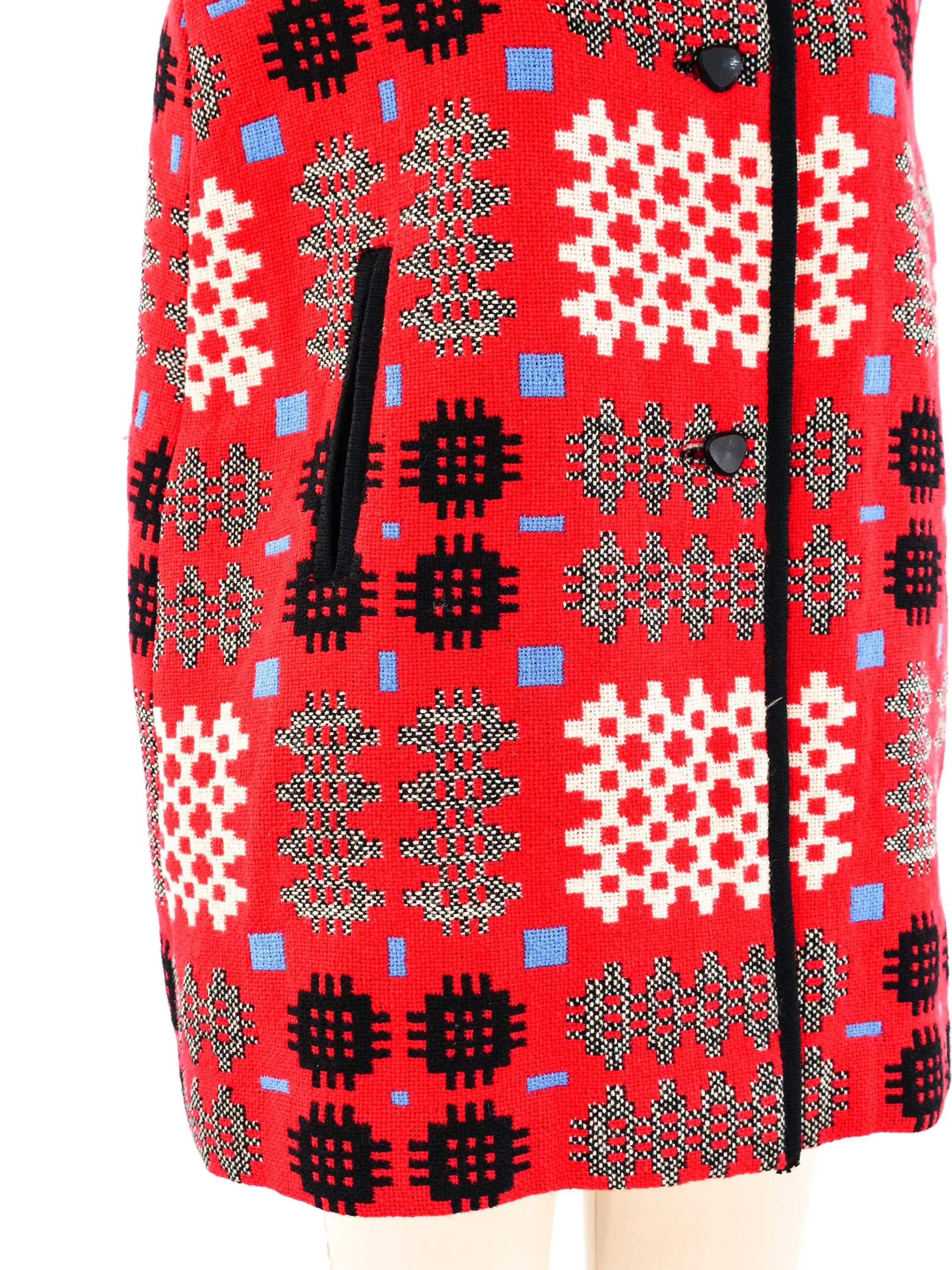 Graphic Woven Wool Poncho