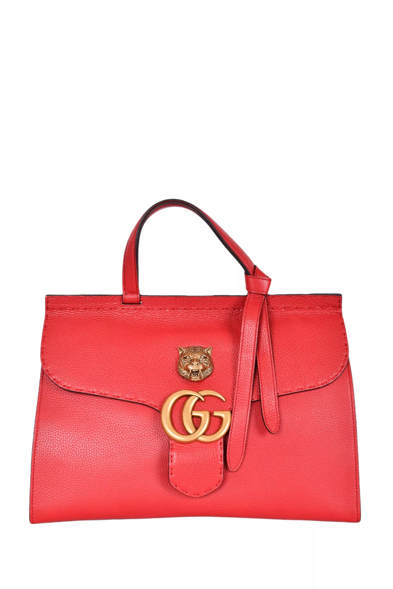 Gucci Red 'GG' Marmont Animalier Top Handle Bag