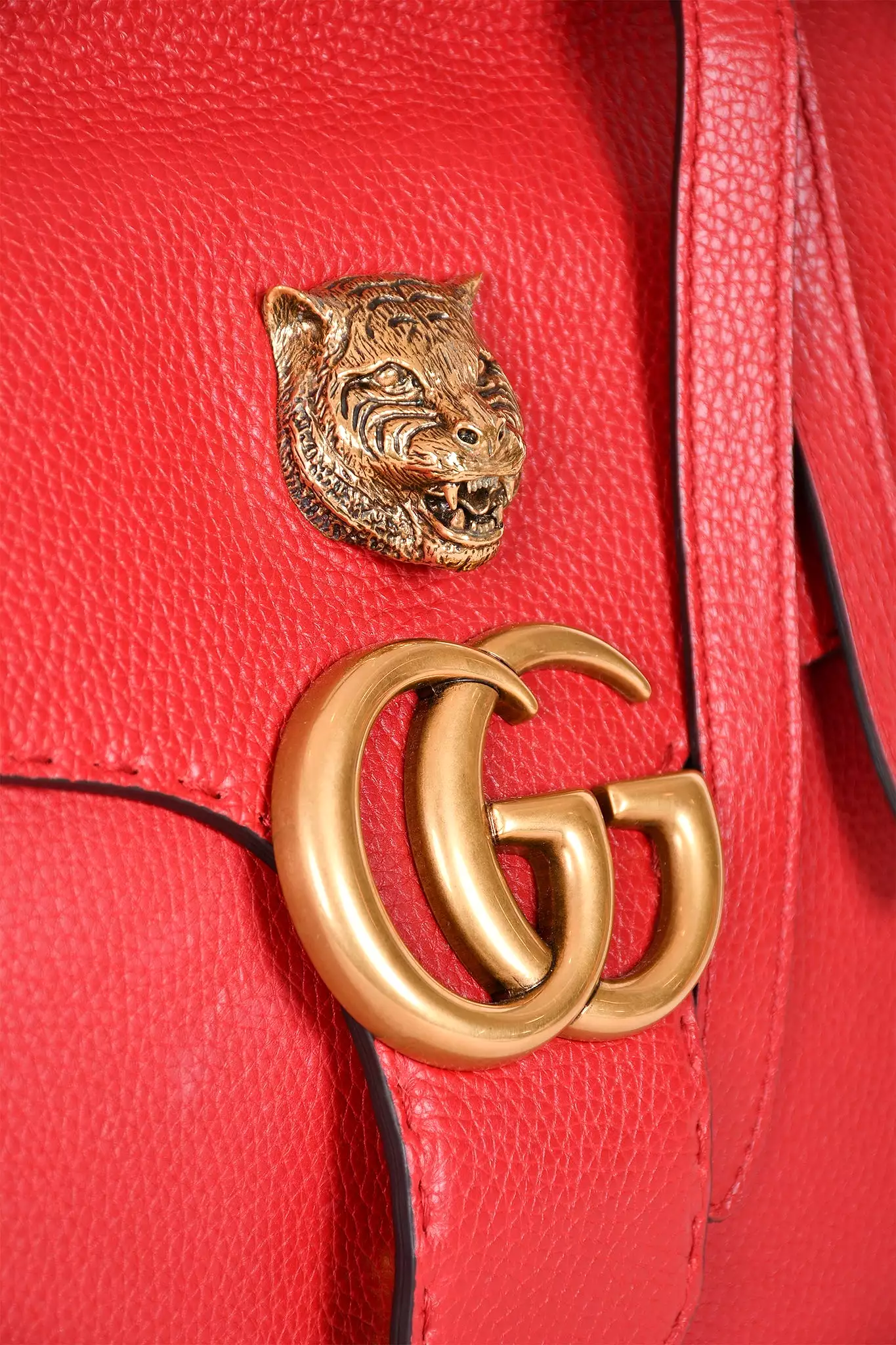 Gucci Red 'GG' Marmont Animalier Top Handle Bag