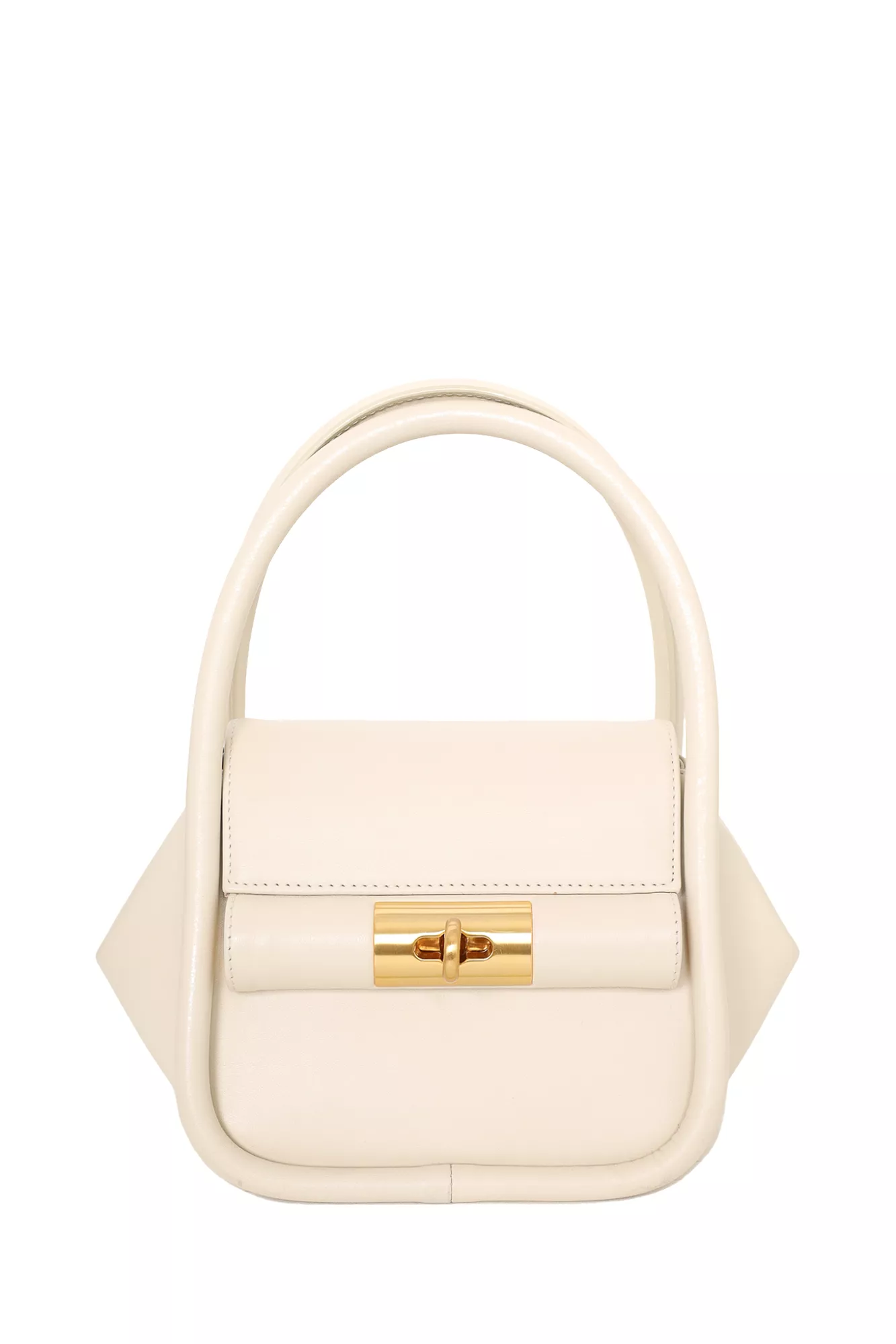 Gu_DE White Leather Top Handle Bag With Strap