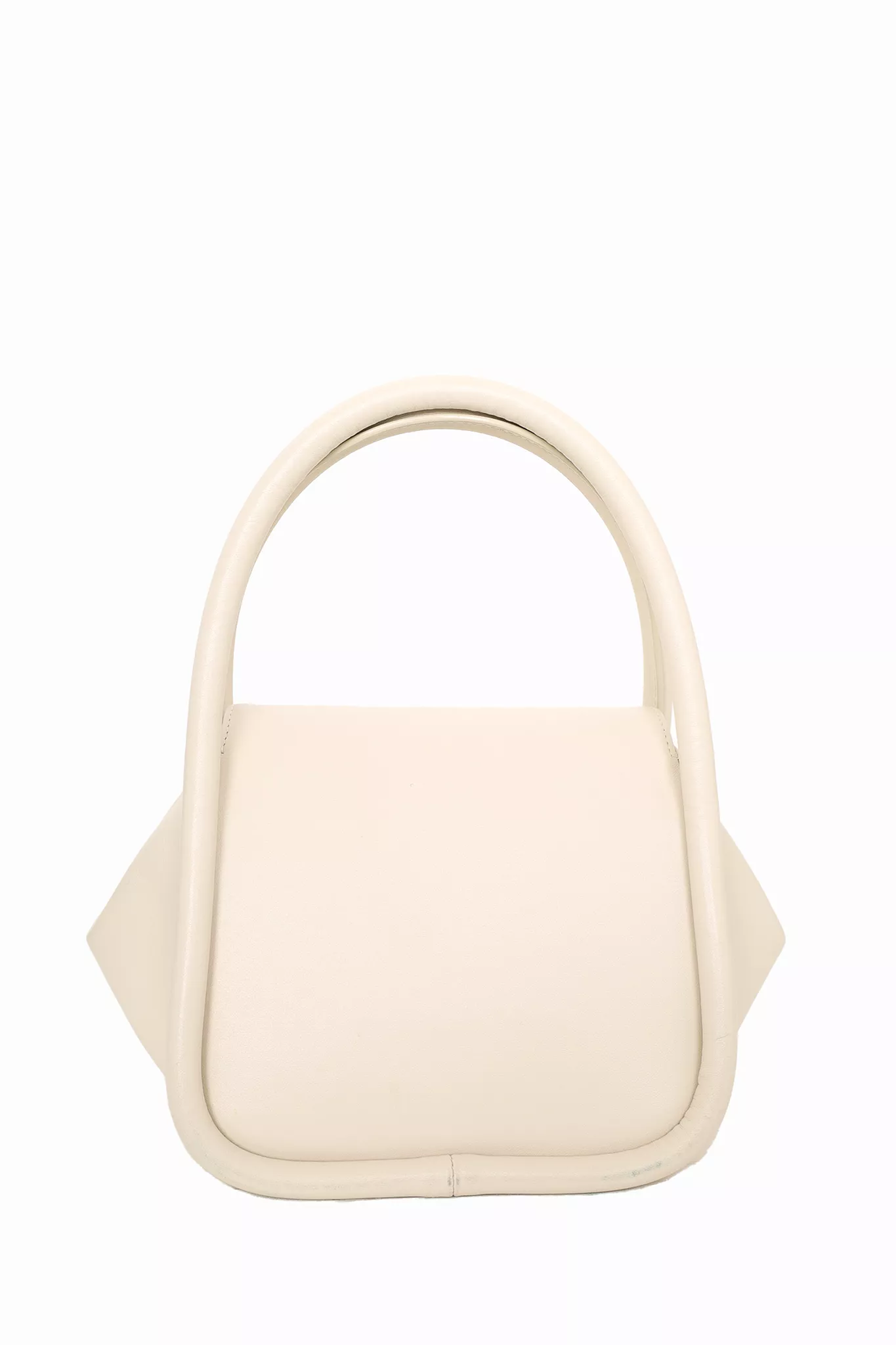 Gu_DE White Leather Top Handle Bag With Strap