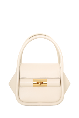 Gu_DE White Leather Top Handle Bag With Strap