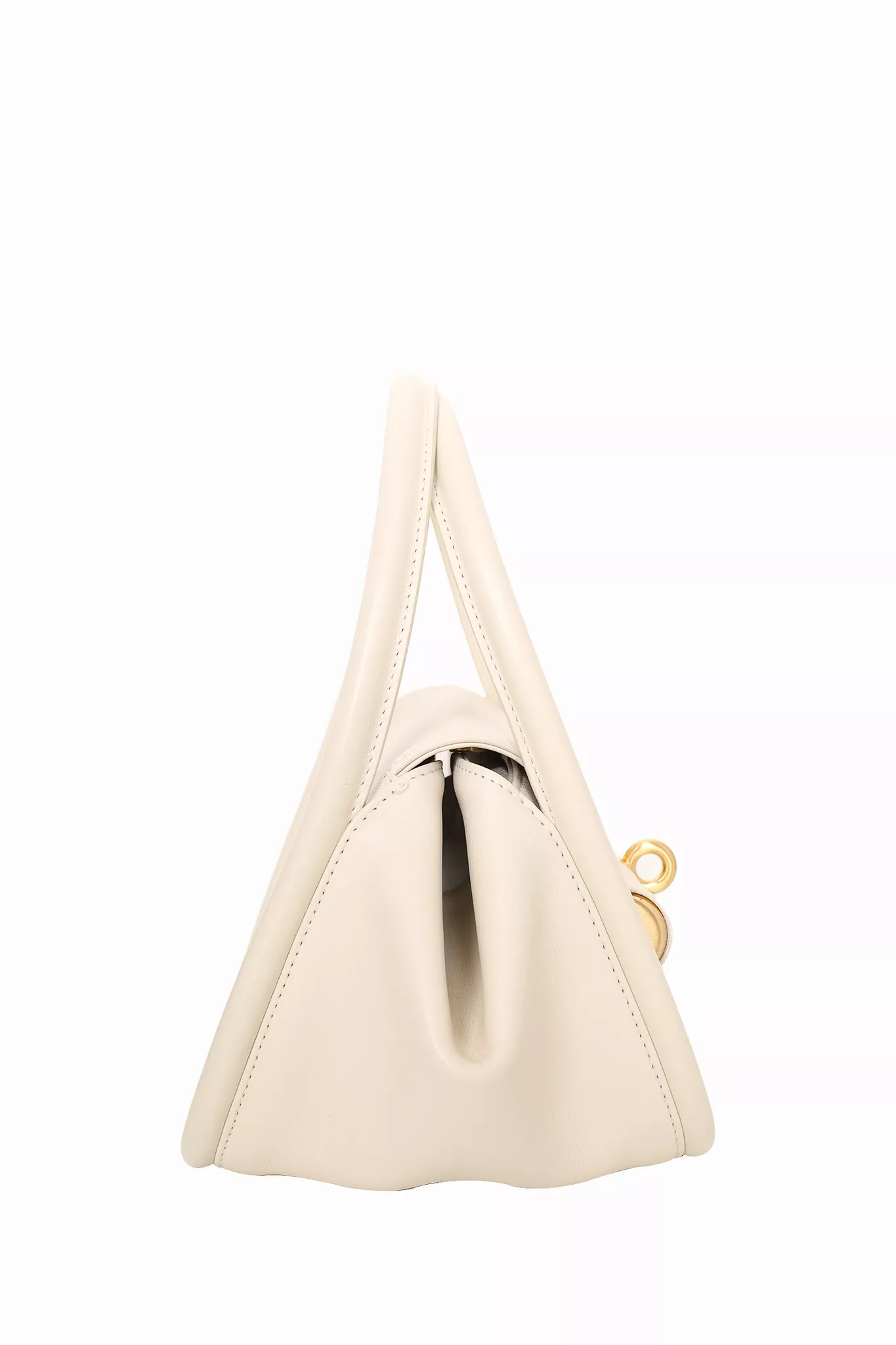 Gu_DE White Leather Top Handle Bag With Strap