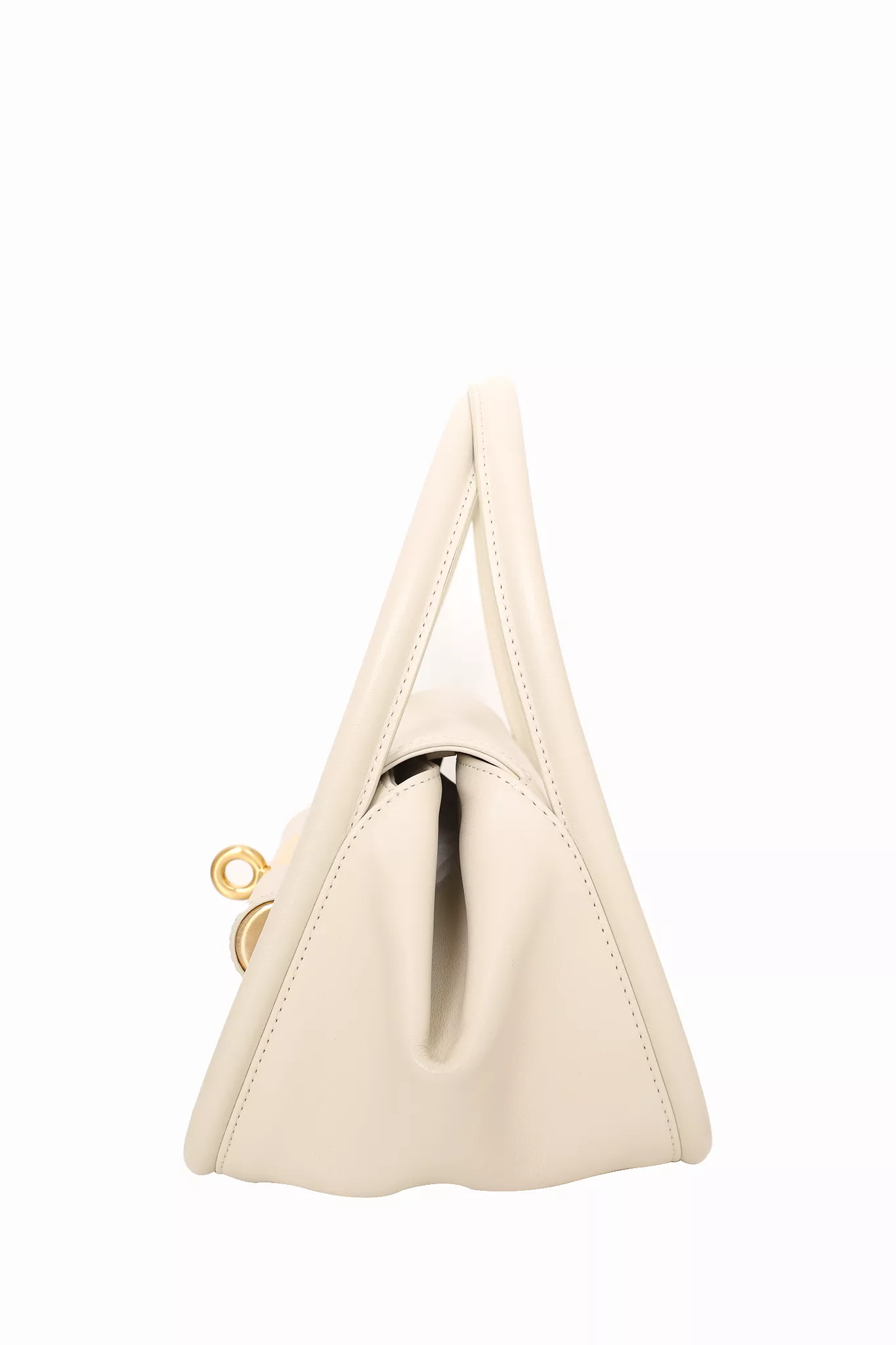 Gu_DE White Leather Top Handle Bag With Strap