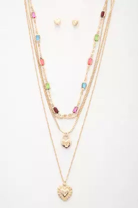 Heart Charm Beaded Layered Necklace