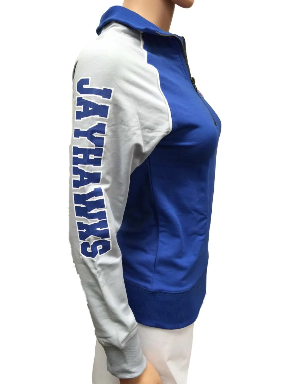 Kansas Jayhawks Glitter Gear Women Blue Gray Fitted 1/4 Zip Pullover Jacket