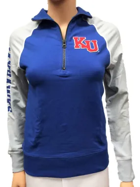 Kansas Jayhawks Glitter Gear Women Blue Gray Fitted 1/4 Zip Pullover Jacket