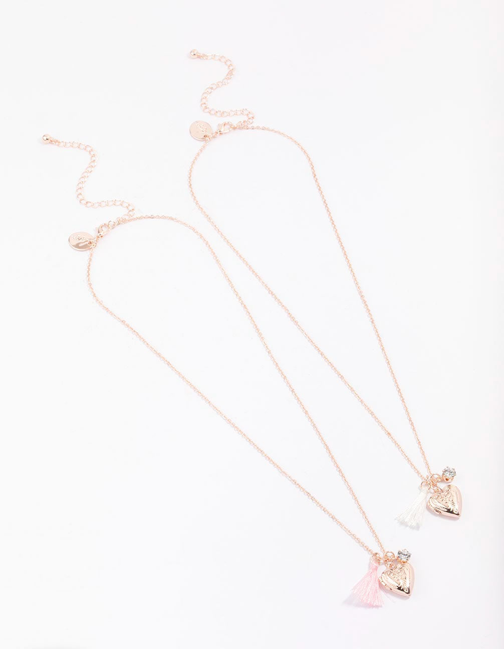 Kids Rose Gold Tassel Heart Locket Pendant Necklace Pack