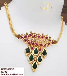 Kiranmayi , 2023  Onam Special Gold plated palakka choker necklace set for women-LR001PNS