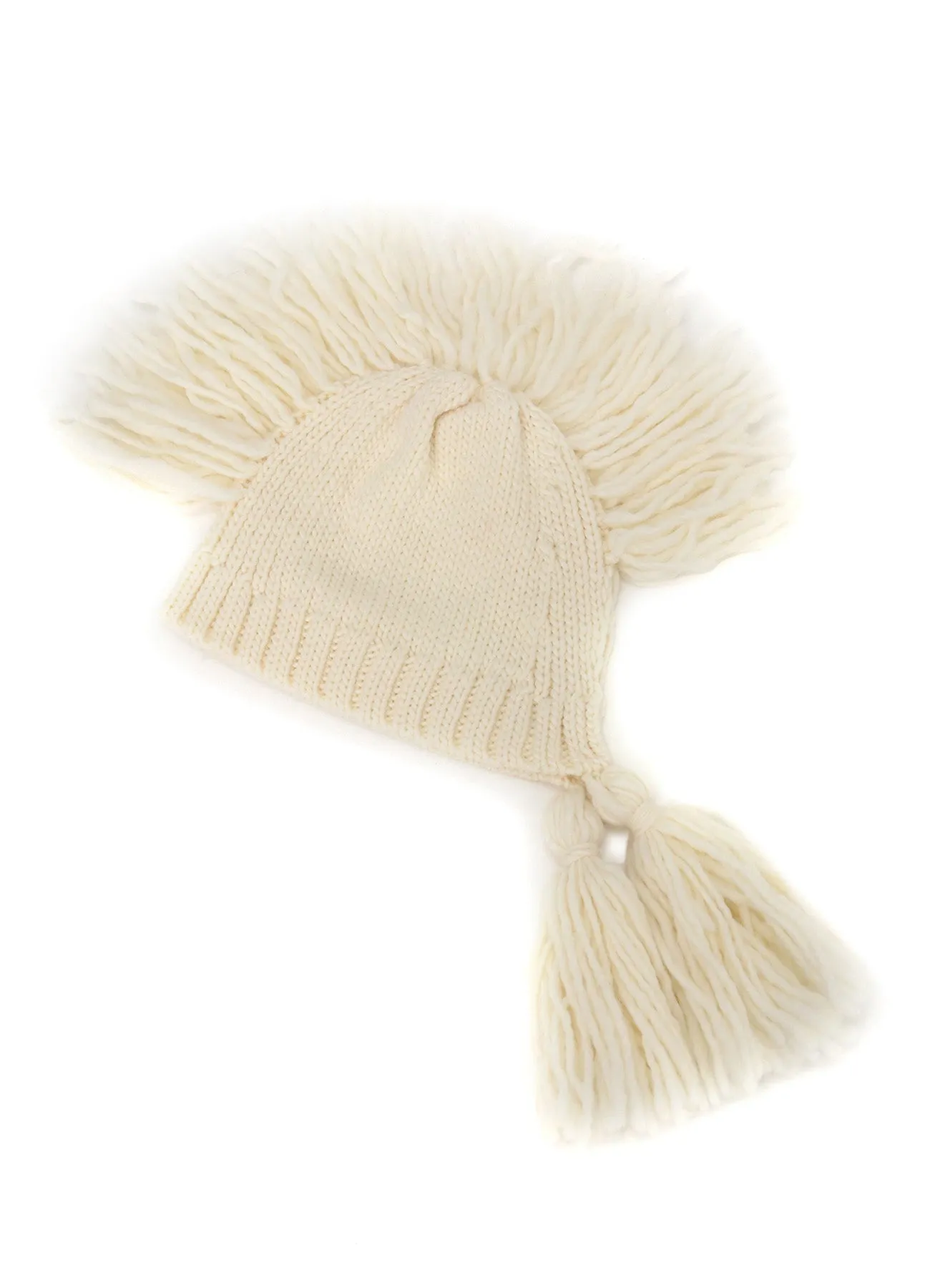 KNITTED WOOL JERSEY HAT WITH TASSELS AND SPIKES