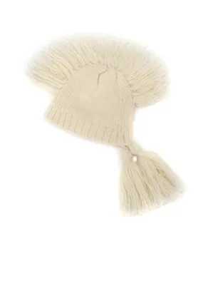 KNITTED WOOL JERSEY HAT WITH TASSELS AND SPIKES