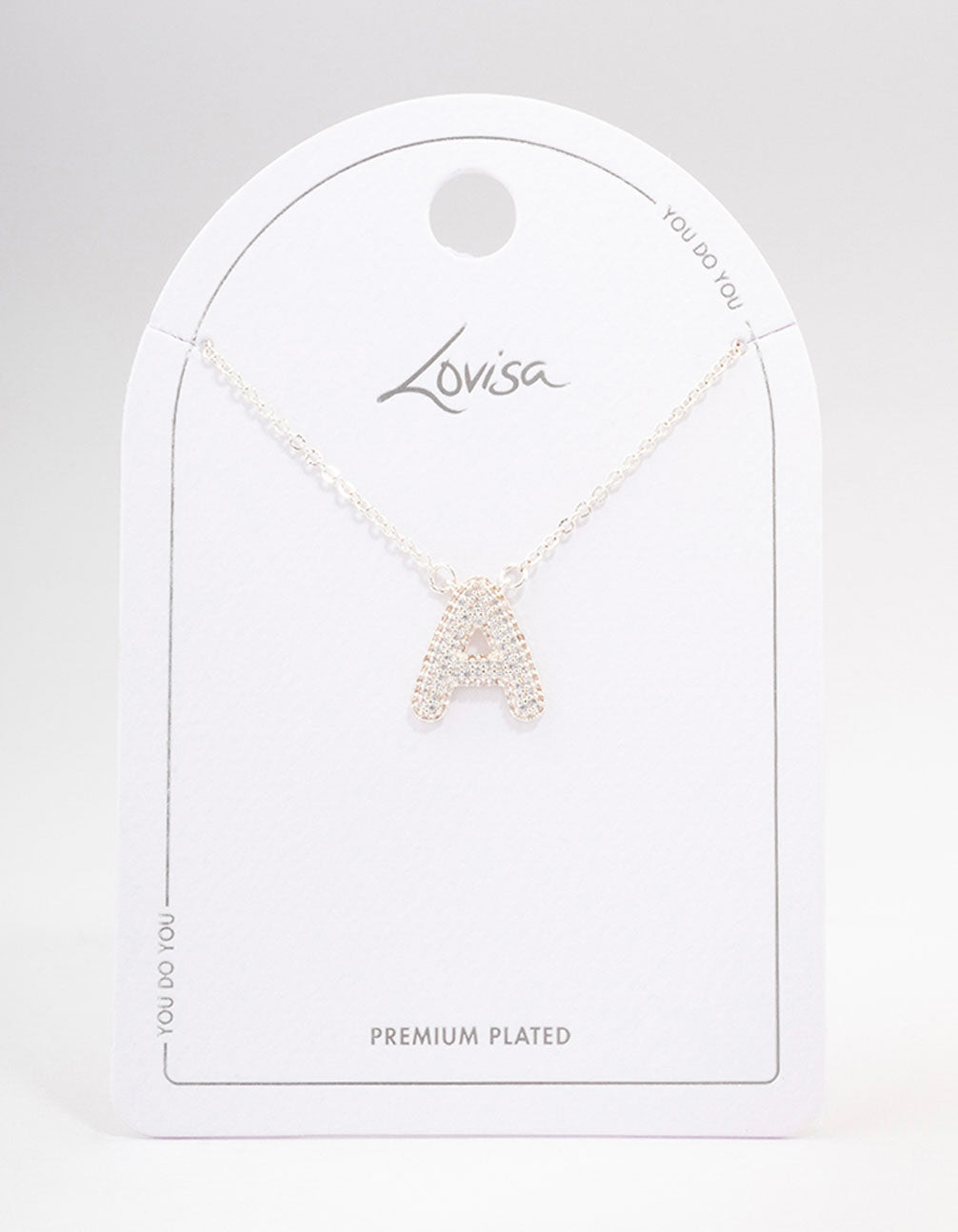 Letter A Silver Plated Pave Pendant Initial Necklace