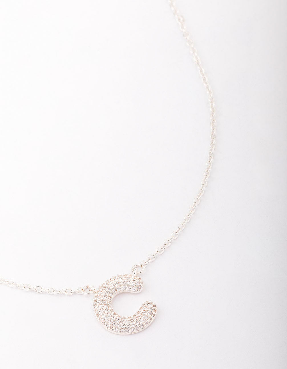 Letter C Silver Plated Pave Pendant Initial Necklace