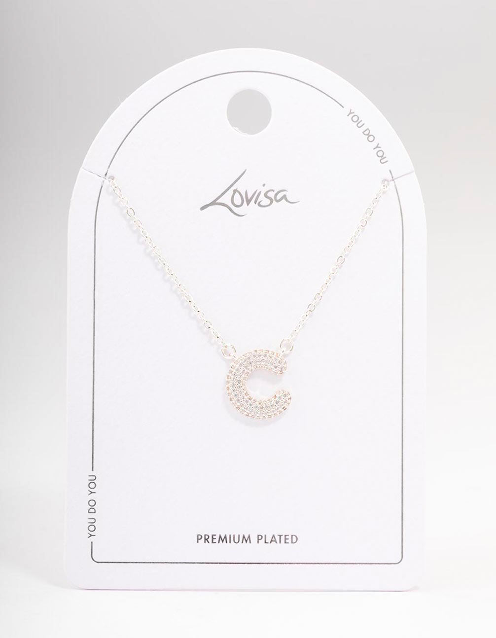 Letter C Silver Plated Pave Pendant Initial Necklace