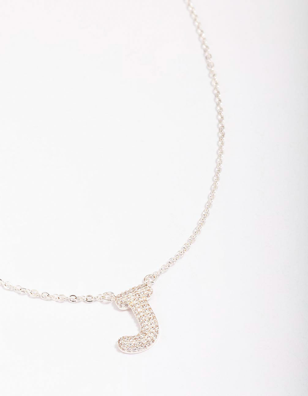 Letter J Silver Plated Pave Pendant Initial Necklace