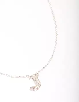 Letter J Silver Plated Pave Pendant Initial Necklace