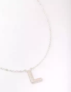 Letter L Silver Plated Pave Pendant Initial Necklace