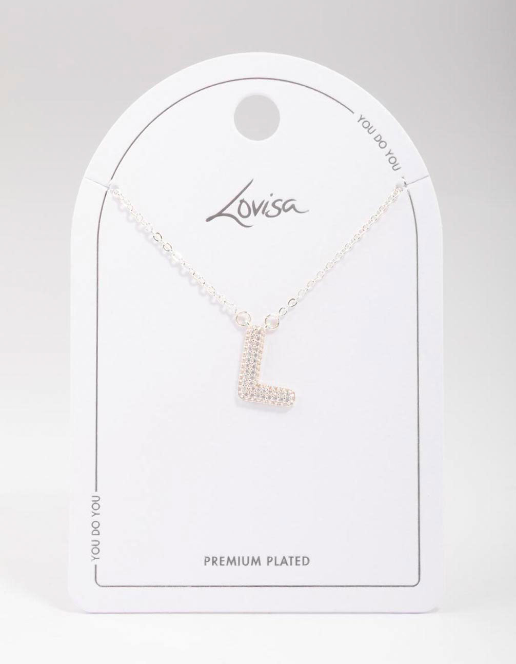 Letter L Silver Plated Pave Pendant Initial Necklace