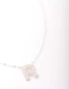 Letter R Silver Plated Pave Pendant Initial Necklace