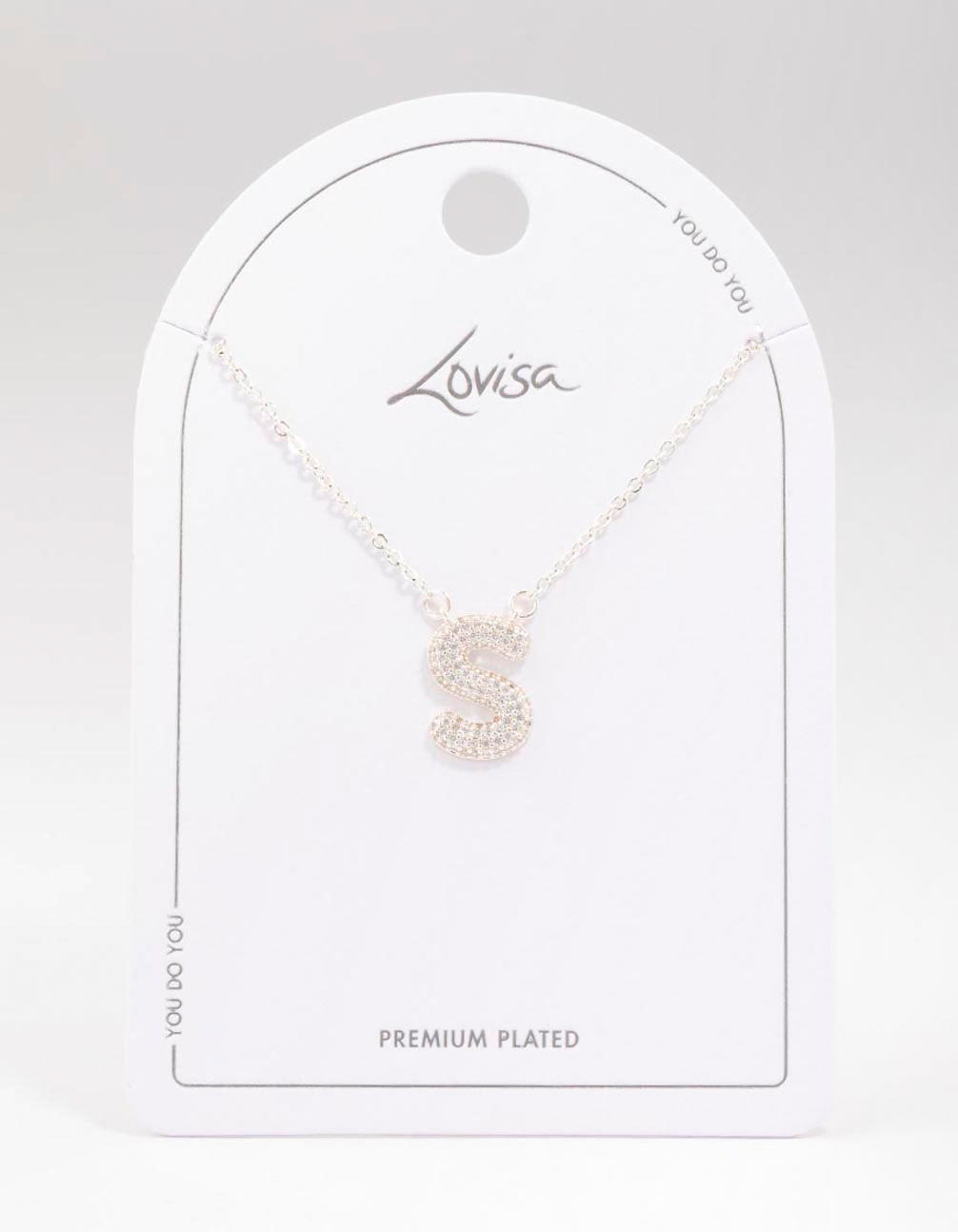 Letter S Silver Plated Pave Pendant Initial Necklace