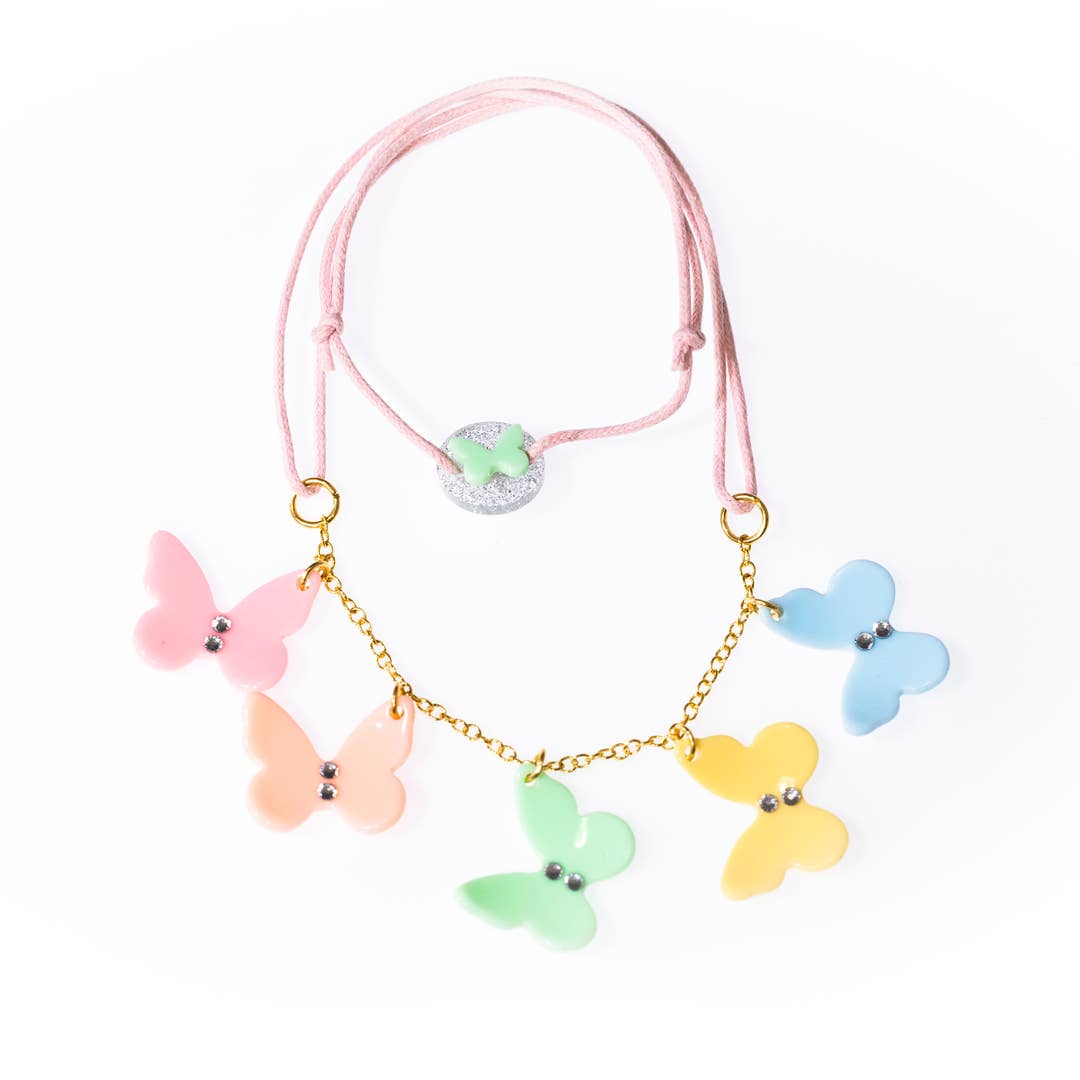 Lilies & Roses Pastel Multi Butterfly Necklace