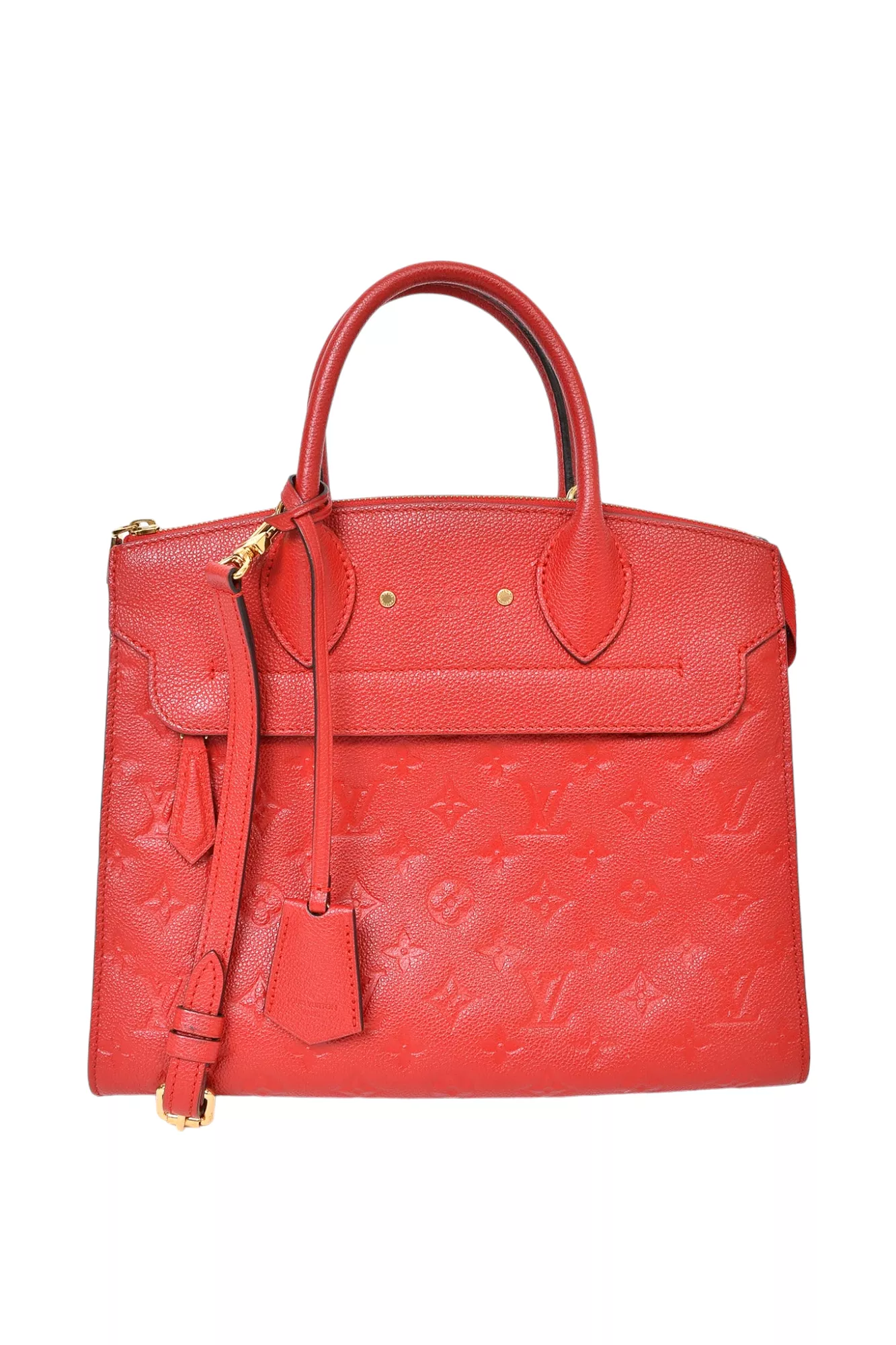 Louis Vuitton Red Empreinte Leather 'Pont Neuf' MM Top Handle Bag w/ Strap