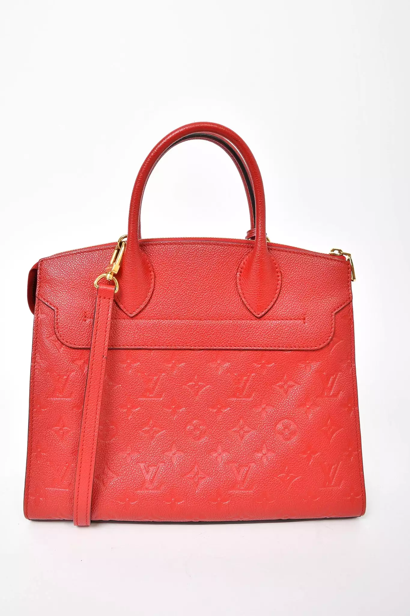 Louis Vuitton Red Empreinte Leather 'Pont Neuf' MM Top Handle Bag w/ Strap