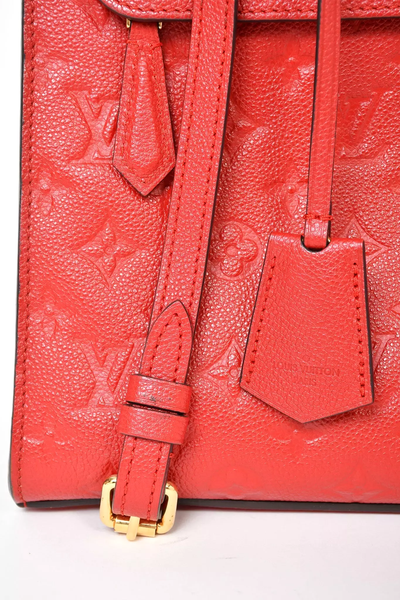 Louis Vuitton Red Empreinte Leather 'Pont Neuf' MM Top Handle Bag w/ Strap