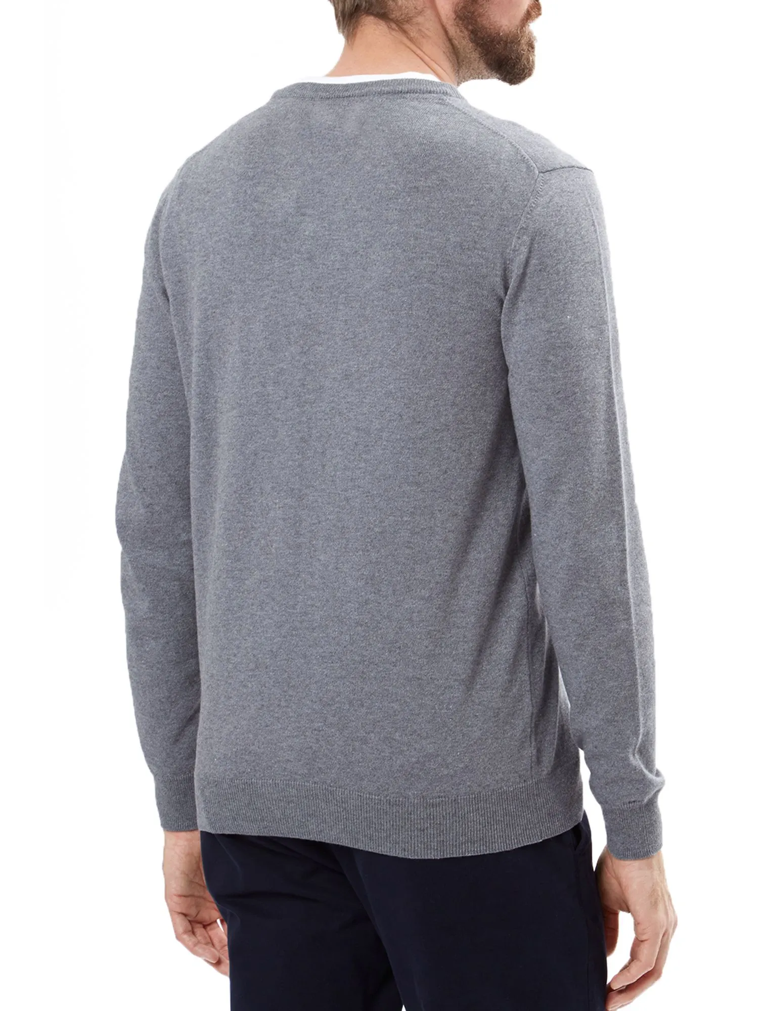 Lyle & Scott V Neck Cotton Merino Wool Jumper Mid Grey Marl