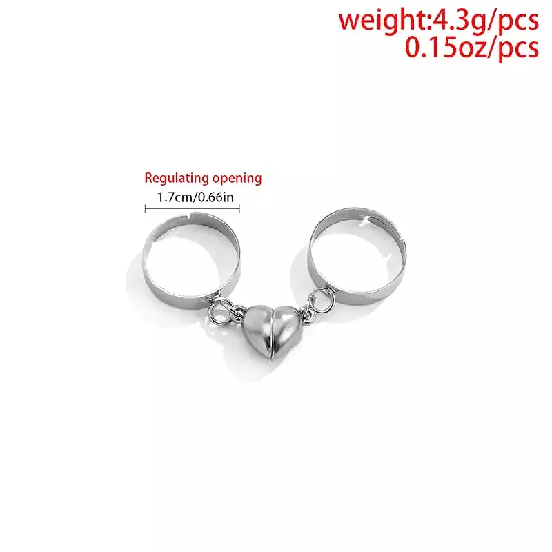 Magnetic Chain Couples Romantic Pair Ring Love Heart Pendant Opening Women Lovers Jewelry