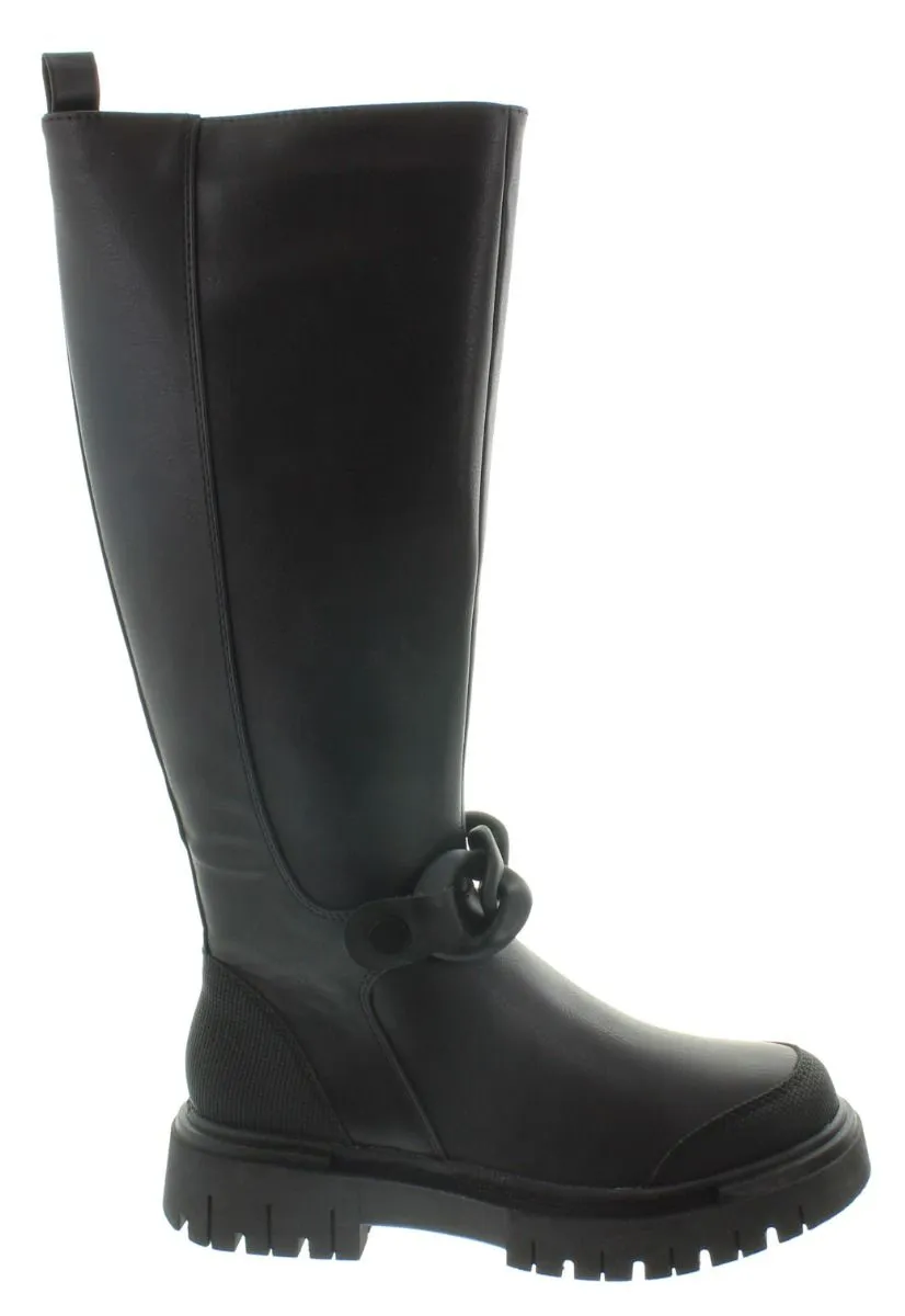 MARCO TOZZI Ladies 25628 Flat Knee Boots In Black