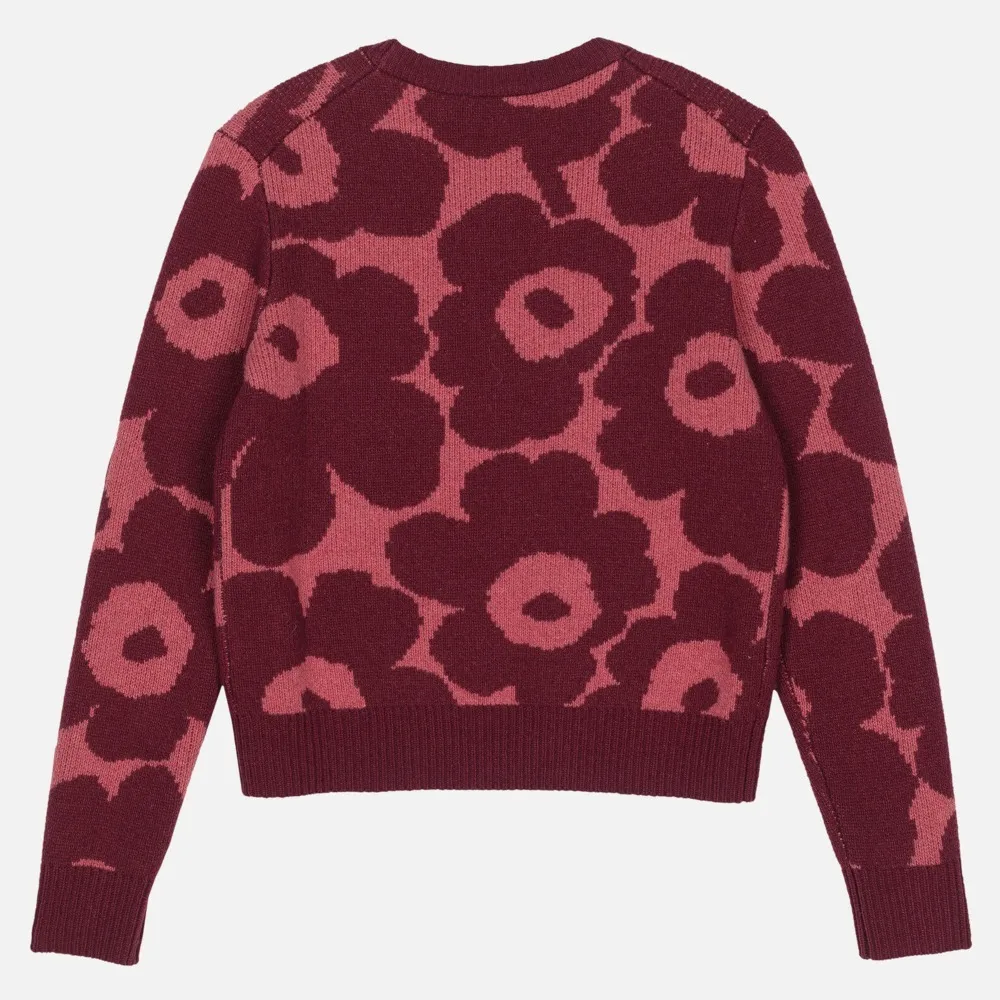 marimekko  |Crew Neck Flower Patterns Casual Style Wool Nylon Rib