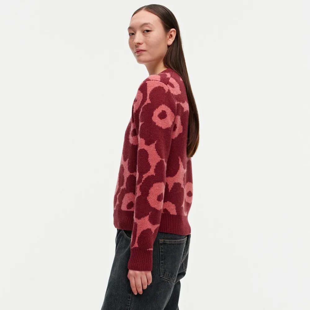 marimekko  |Crew Neck Flower Patterns Casual Style Wool Nylon Rib