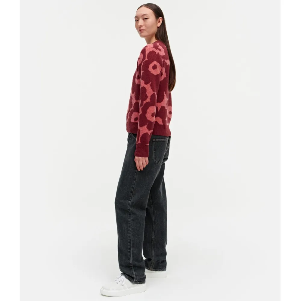 marimekko  |Crew Neck Flower Patterns Casual Style Wool Nylon Rib