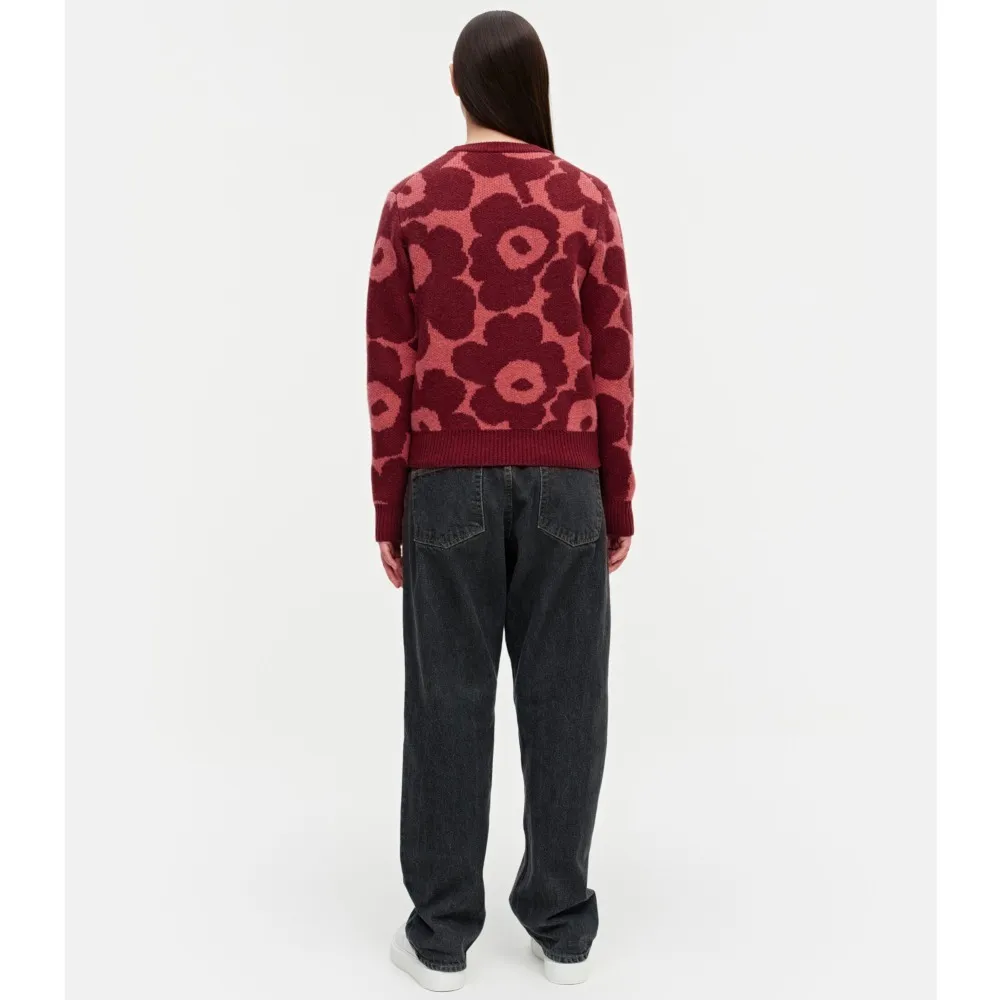 marimekko  |Crew Neck Flower Patterns Casual Style Wool Nylon Rib