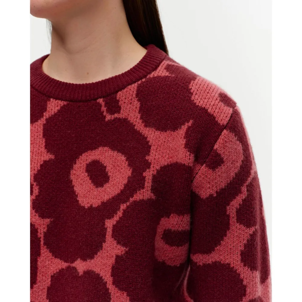 marimekko  |Crew Neck Flower Patterns Casual Style Wool Nylon Rib