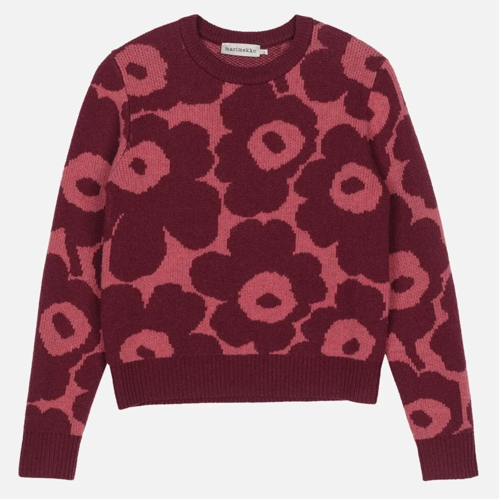 marimekko  |Crew Neck Flower Patterns Casual Style Wool Nylon Rib