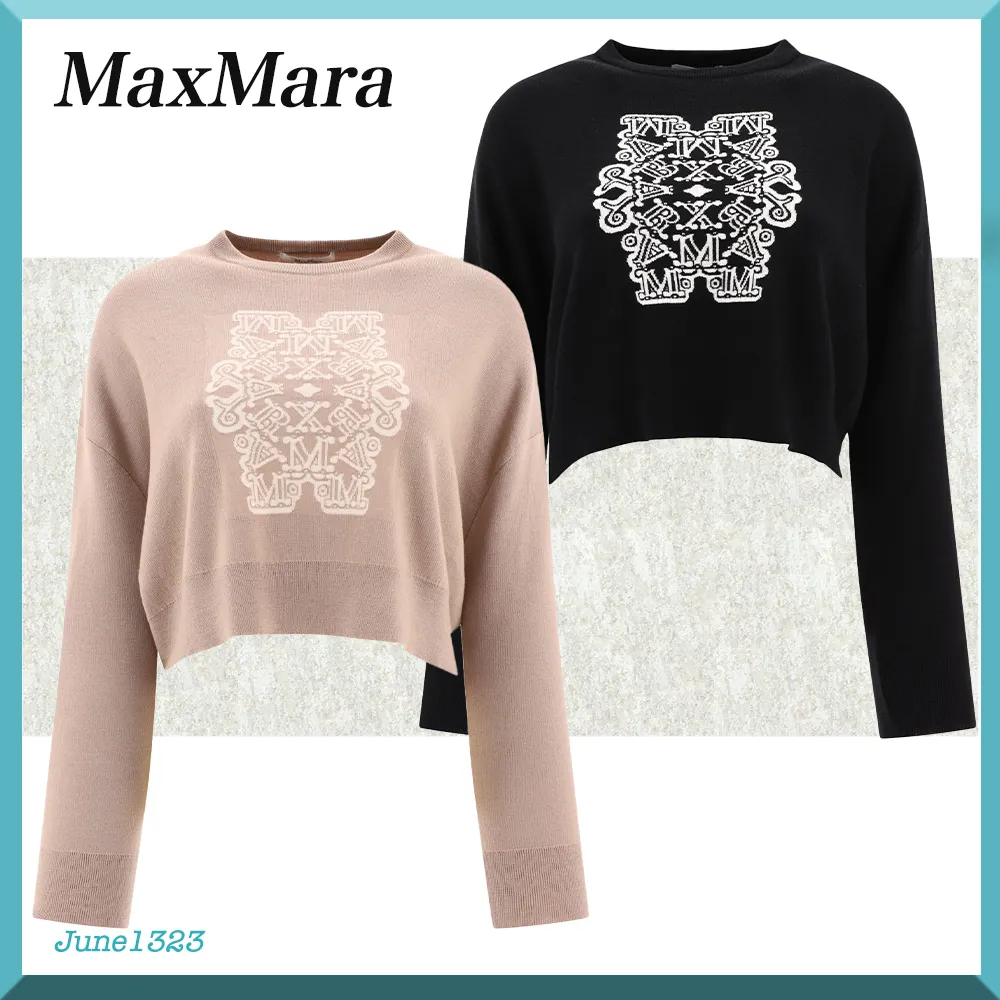 MaxMara  |Crew Neck Casual Style Wool Long Sleeves Plain Elegant Style