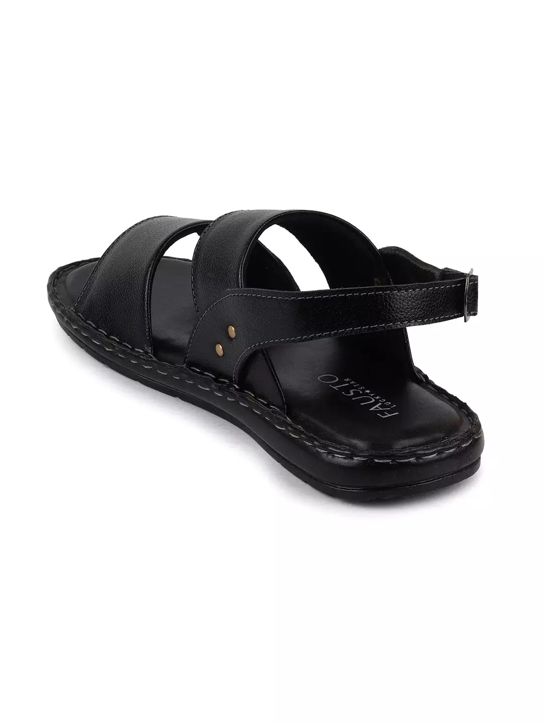 Men Black Formal Hook & Loop Outdoor Sandals