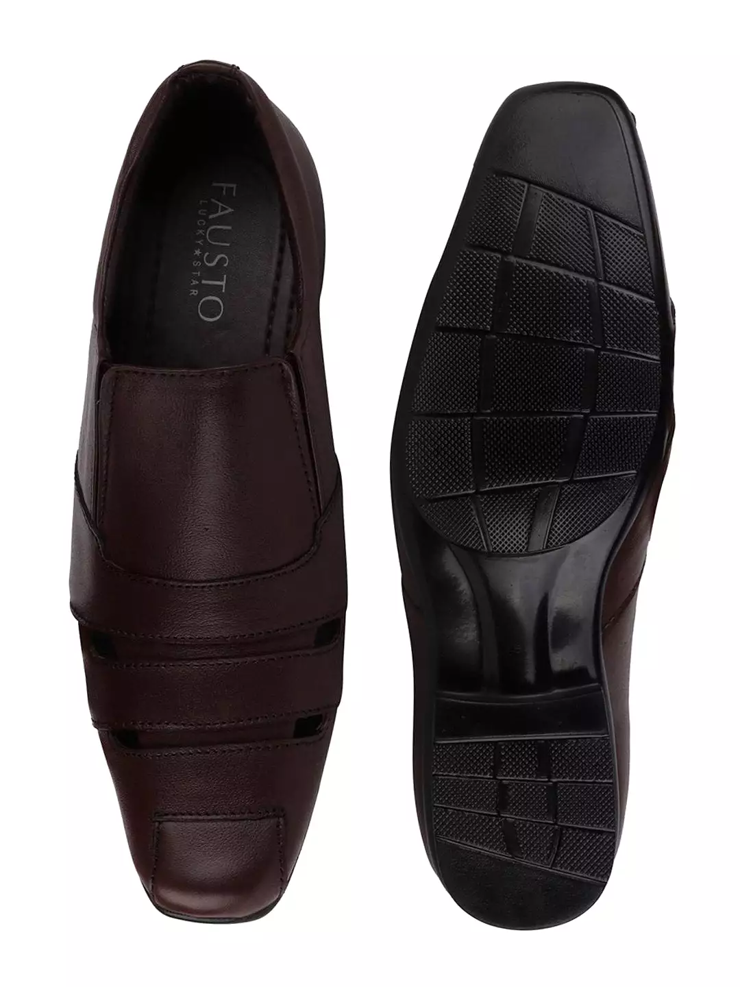 Men Brown Formal Leather Slip-On Shoes