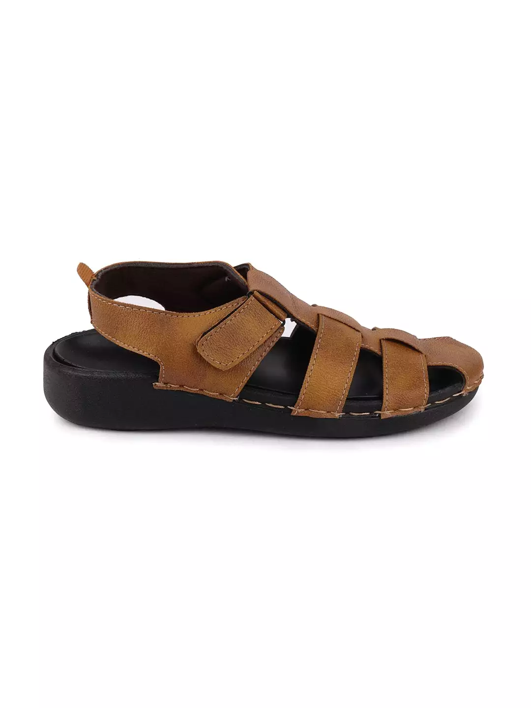 Men Tan Casual Hook & Loop Fishermen Sandals