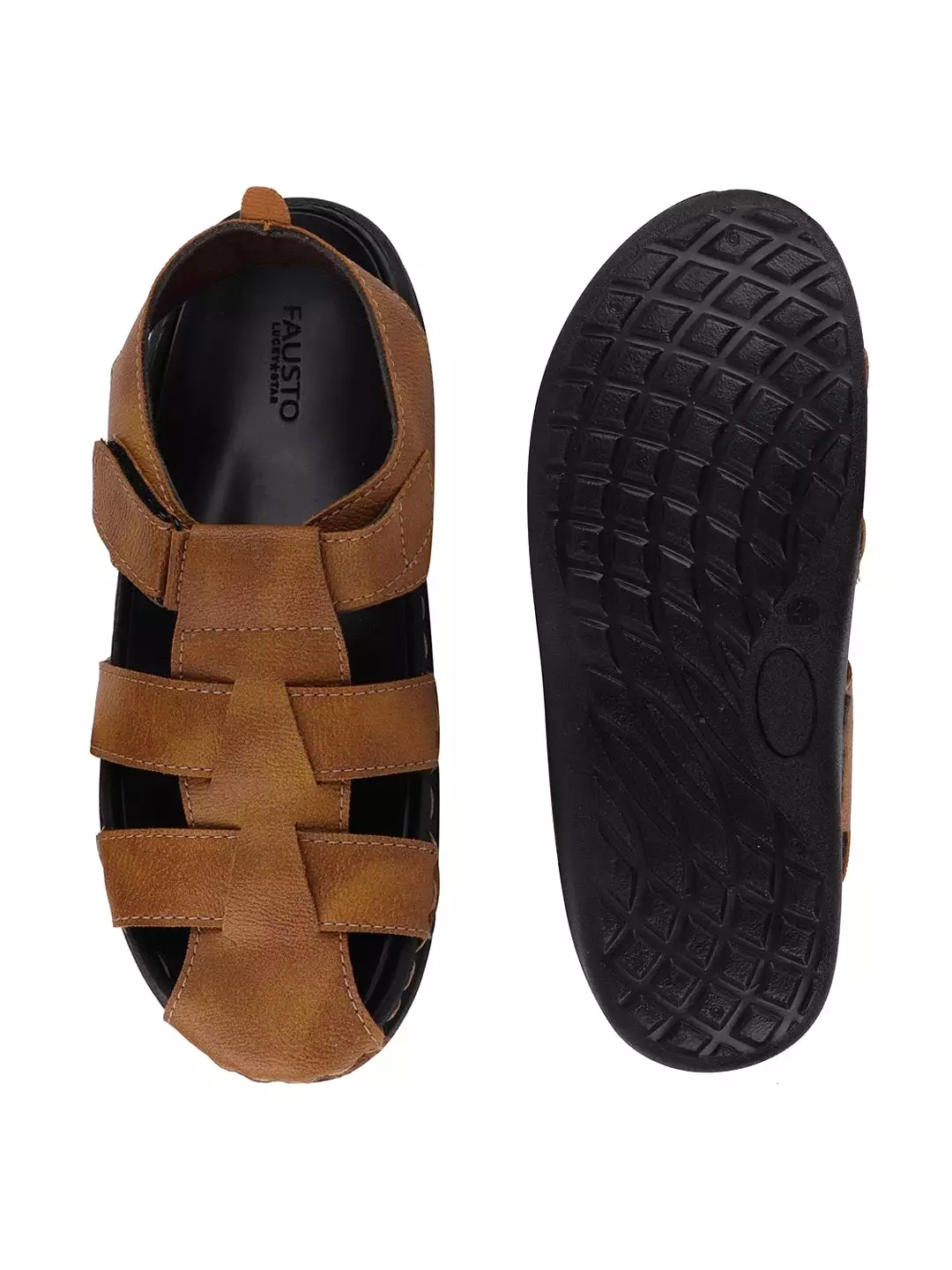 Men Tan Casual Hook & Loop Fishermen Sandals