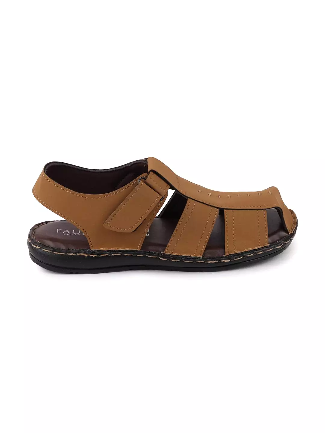 Men Tan Casual Hook & Loop Fishermen Sandals