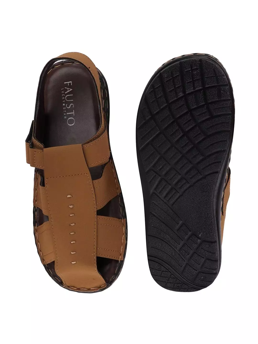 Men Tan Casual Hook & Loop Fishermen Sandals